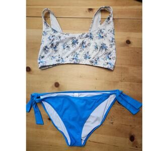 2 Piece ASOS Plus Sz 14 Swim Bathing Suit Blue Floral Sports Bra Full cover